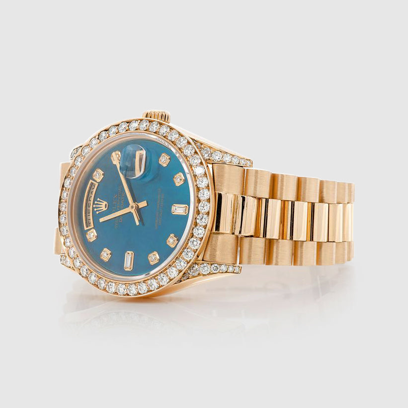 Diamond Rolex Presidential DayDate 36mm 18k Yellow Gold Turquoise Dial Watch