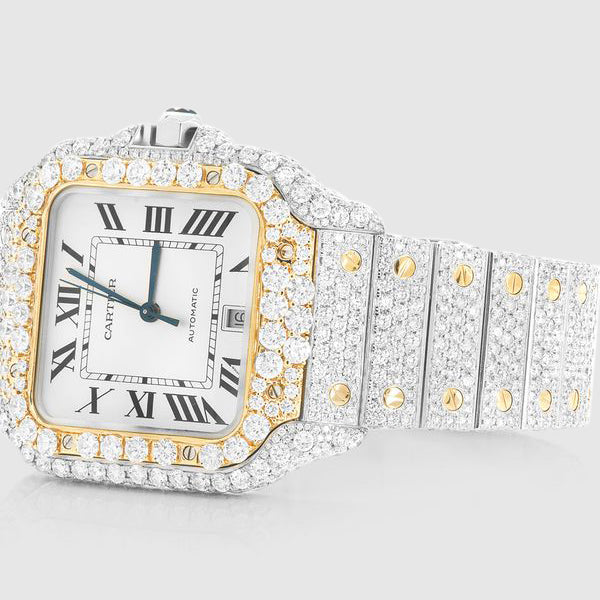 Iced Out Cartier Santos Two Tone 40mm Diamond Watch 22.5ct. | Uverly