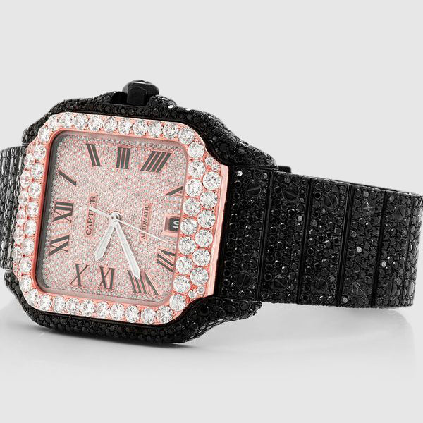 Iced Out Cartier Santos 40mm Black Diamond Watch 23.5ct. | Uverly