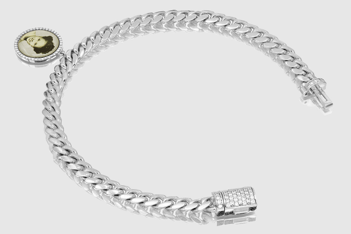 5mm Solid Miami Cuban Diamond Lock Memory Picture Bracelet 10k / 14k / 18k Yellow Gold | Uverly