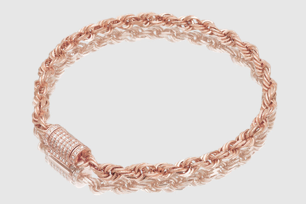 5mm Rope Bracelet - Diamond Lock - 10k/14k/18k Yellow Gold | Uverly