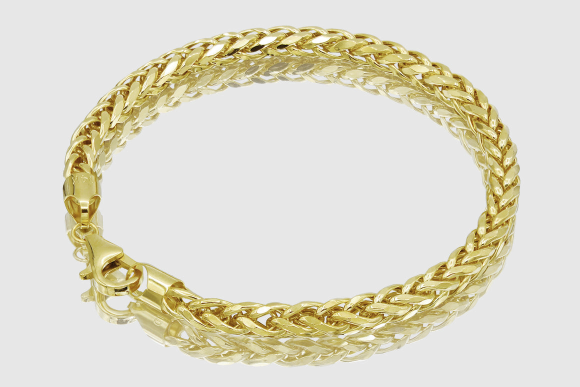 3mm - 5mm 14k Round Wheat Diamond Cut Yellow Gold Bracelet