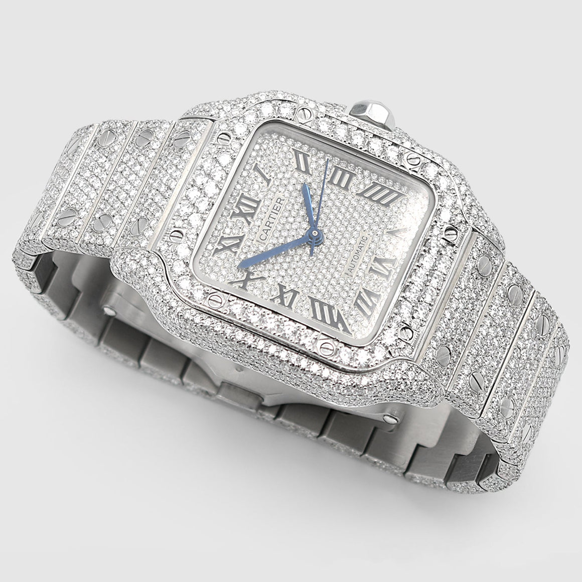 Iced Out Cartier Santos 35mm Medium Diamond Watch 15.5ct.