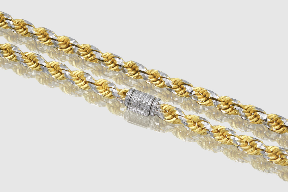 6mm 14k Prism Rope Diamond Cut Solid Two-Tone Gold Diamond Lock Necklace | Uverly
