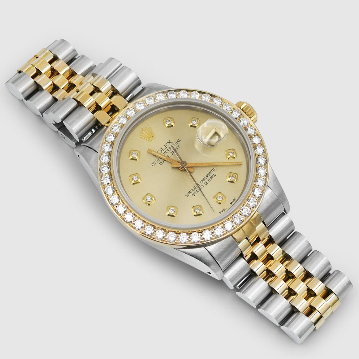 Diamond Rolex DateJust 36mm Two-Tone Champagne Dial Watch