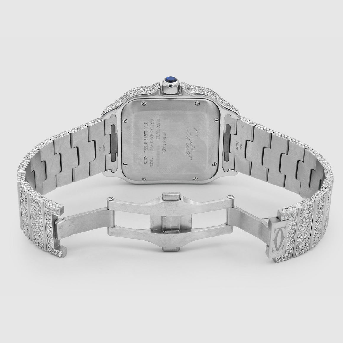 Iced Out Cartier Santos 40mm Diamond Green Dial Watch | Uverly