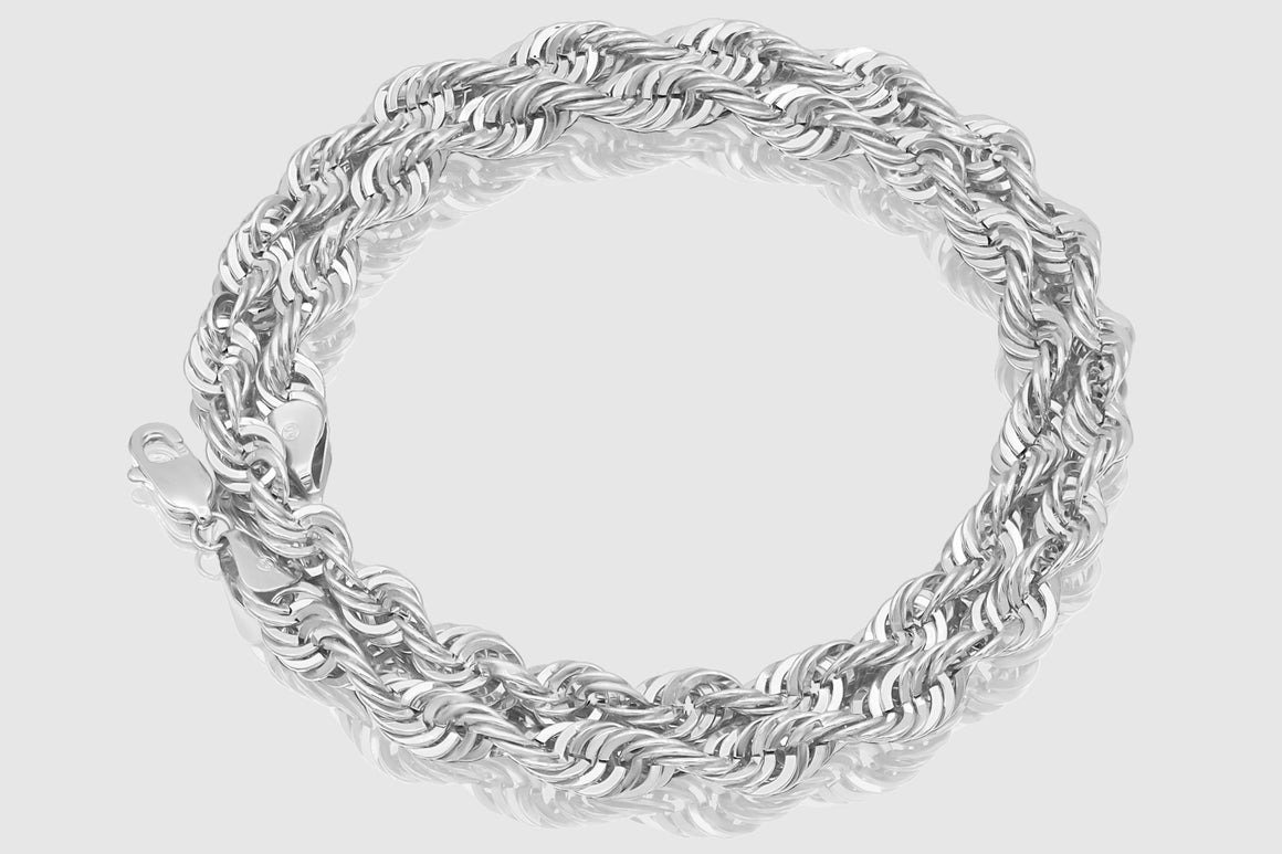 2.5mm - 7mm 10k Laser Rope Hollow White Gold Necklace | Uverly
