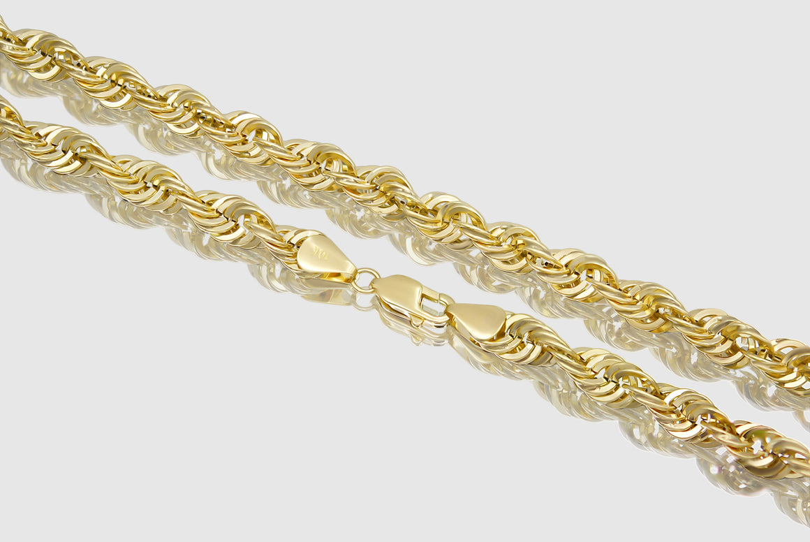 2.5mm - 10mm 10k Laser Rope Hollow Yellow Gold Necklace | Uverly