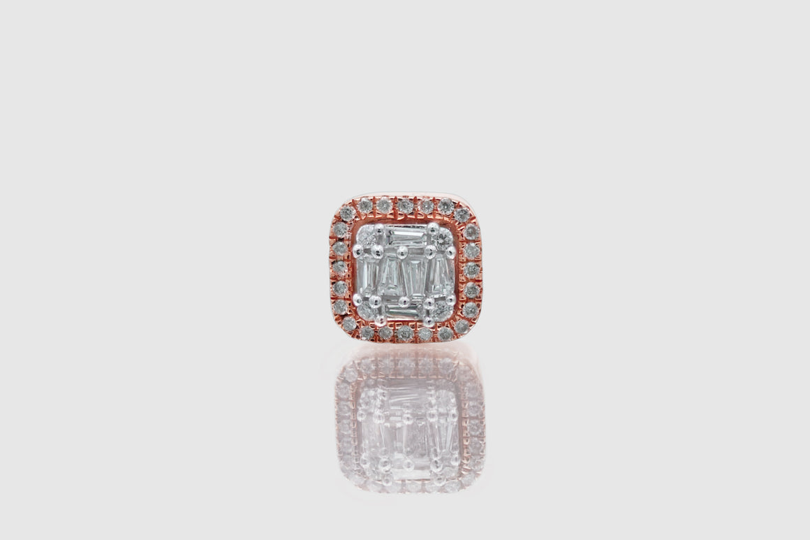 0.5 Ct Small Cluster Square Baguette Diamond Yellow Gold Earrings | Uverly