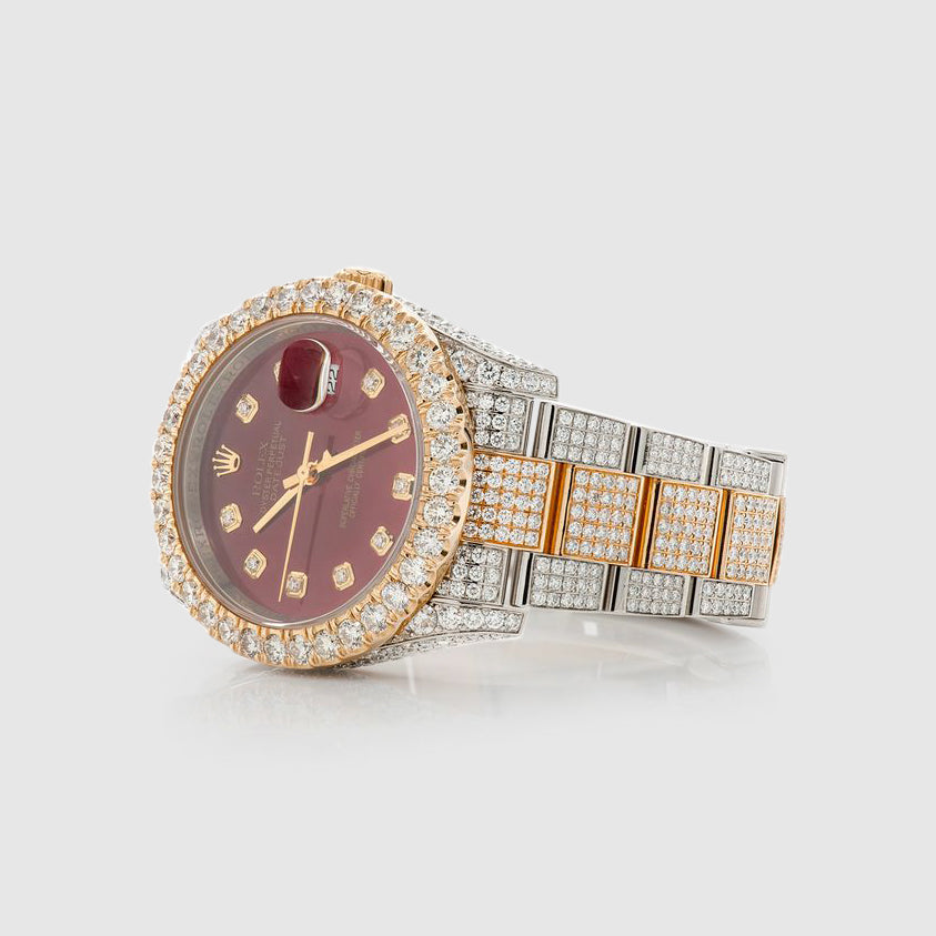 Rolex DateJust 36mm Diamond Two-Tone Red Dial Watch