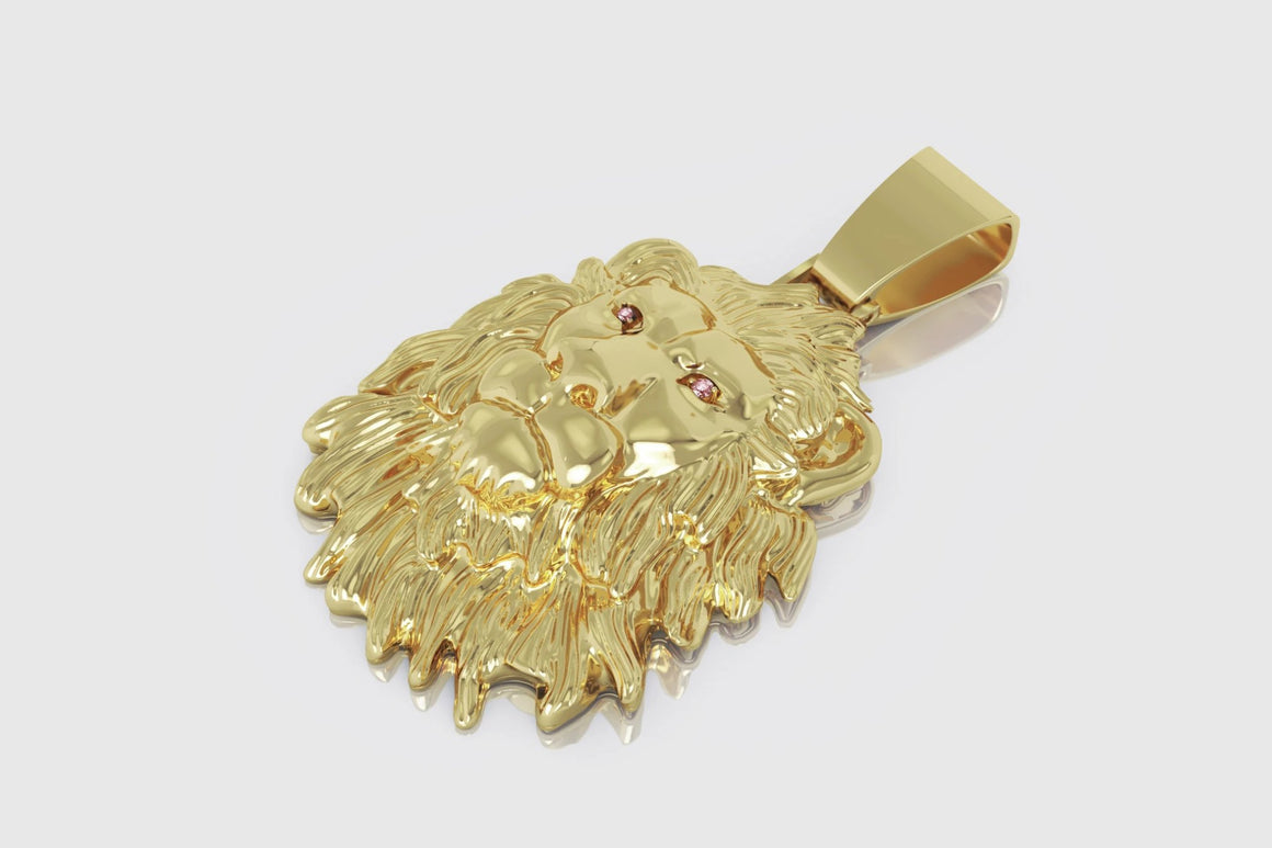 Lion Head Gold and Ruby Pendant
