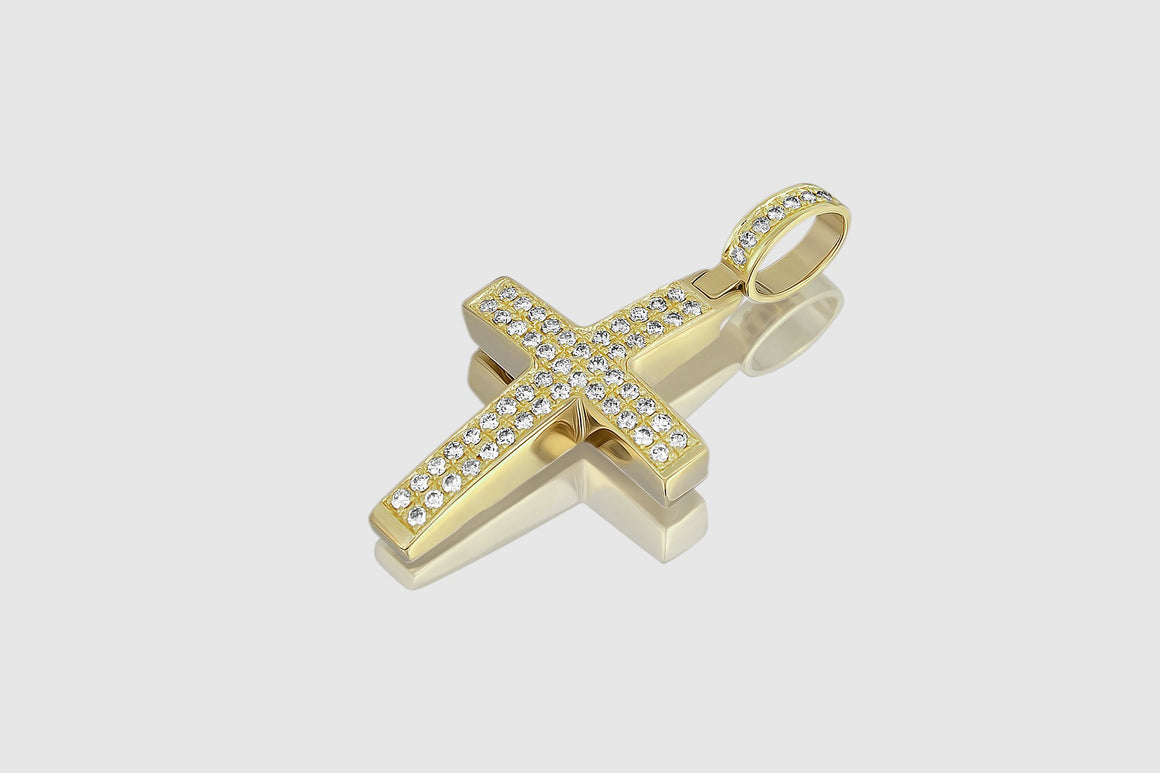 Straight Diamond Cross Pendant in 14k or 18k Yellow Gold | Uverly