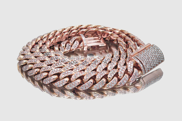 9mm Diamond Solid Gold Miami Cuban Pave Bracelet | Uverly 14K / White / 7.5