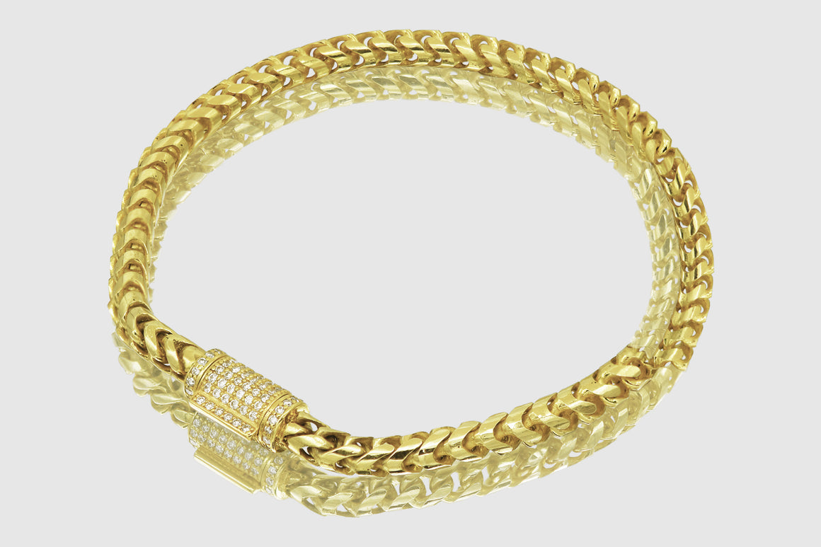 4.5mm 14k Franco Solid Gold Diamond Lock Bracelet | Uverly