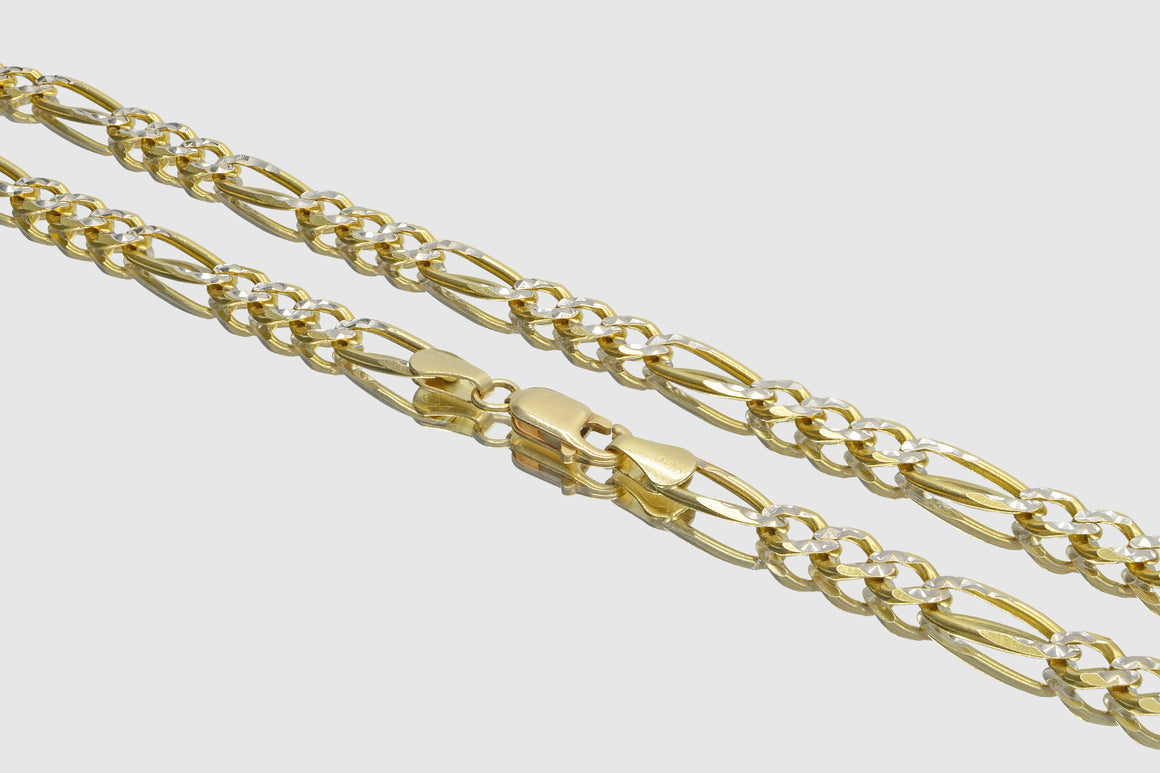 14k White Pave Two-Tone Figaro Link Solid Yellow Gold Necklace