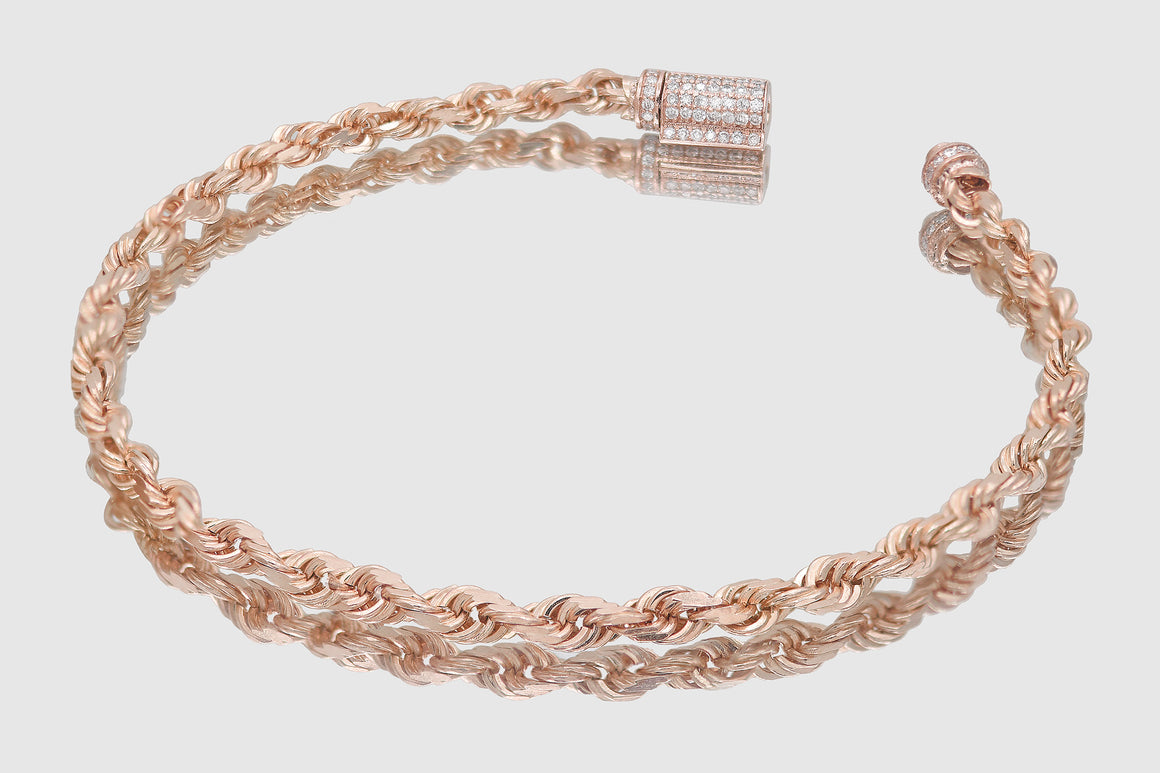 4mm Rope Bracelet - Diamond Lock - 10k/14k/18k Yellow Gold | Uverly