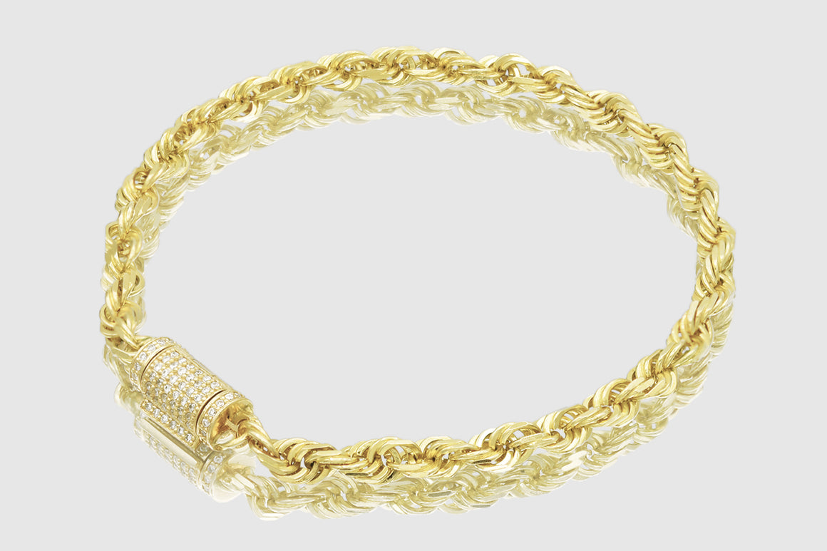 5mm Solid Yellow Gold Rope Diamond Lock Bracelet in 14k/18k| Uverly
