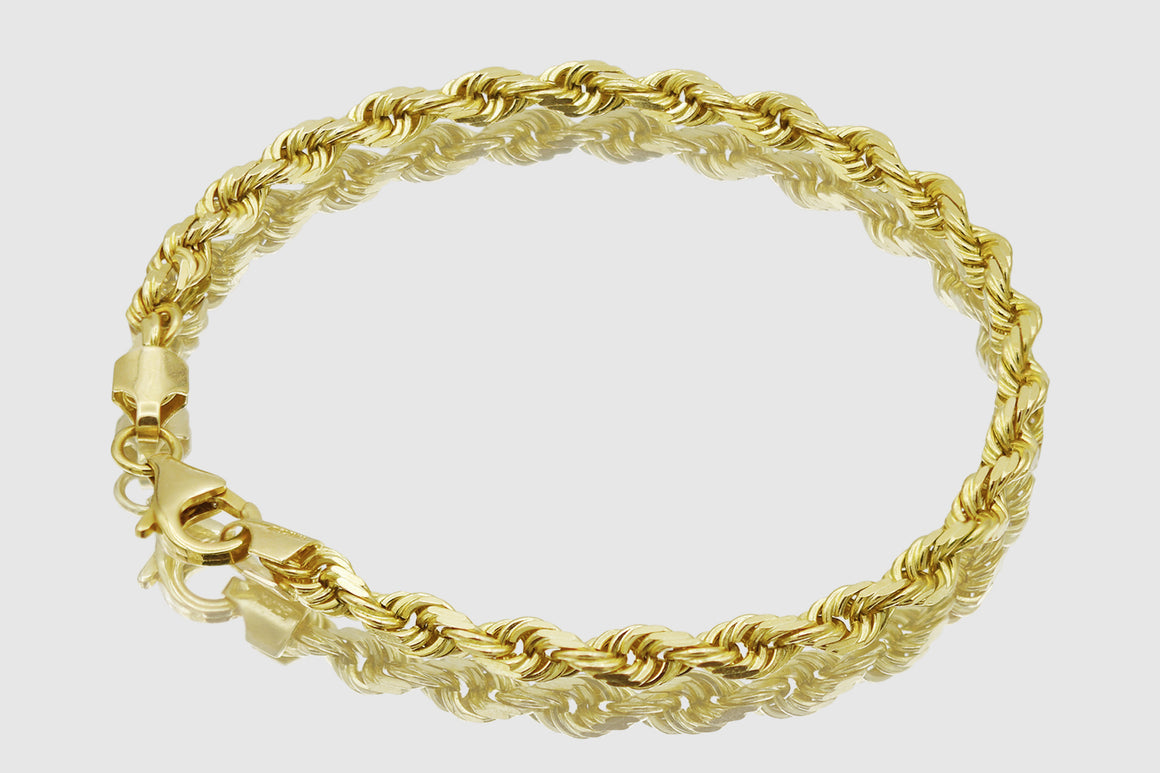 14k Rope Diamond Cut Solid Yellow Gold Bracelet