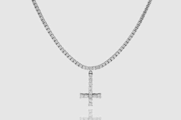 2.5mm 6 pointers Diamond Tennis Chain with Upside Down Cross