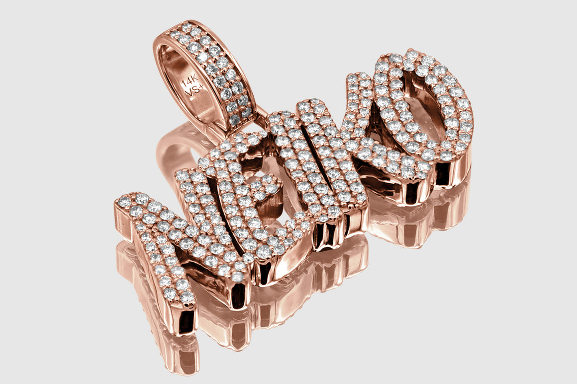 Custom Straight Uppercase Solid Gold Diamond Name Pendant | Uverly
