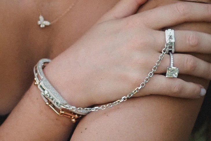 Diamond Handcuff Gold Bracelet and Ring Set