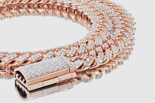 13mm Solid Gold Miami Cuban Diamond Prong Set Necklace Uverly