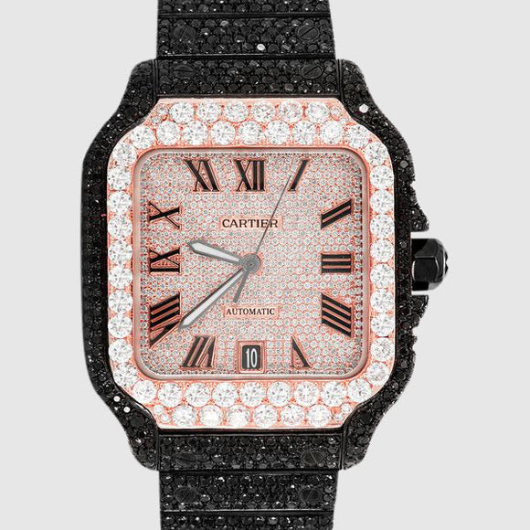 Iced Out Cartier Santos 40mm Black Diamond Watch 23.5ct. | Uverly