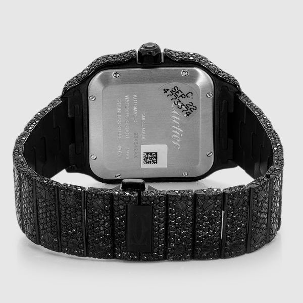 Iced Out Cartier Santos 40mm Black Diamond Watch 23.5ct. | Uverly