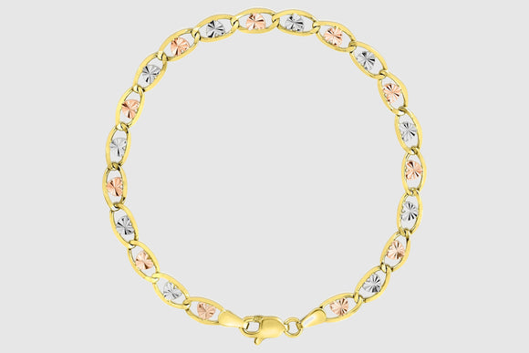 3.5mm - 5mm Valentino Bracelet - 14k Tri-Color Gold
