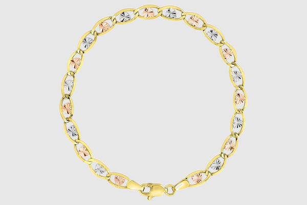 3.5mm - 5mm Valentino Bracelet - 14k Tri-Color Gold