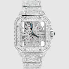 Iced Out Cartier Santos Skeleton 40mm Stainless Steel Watch 20.2ct