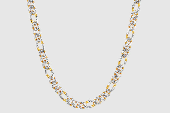 Hollow Figaro Monaco Style Pave Necklace - 14k Yellow Gold | Uverly