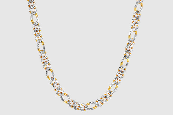 Hollow Figaro Monaco Style Pave Necklace - 14k Yellow Gold | Uverly