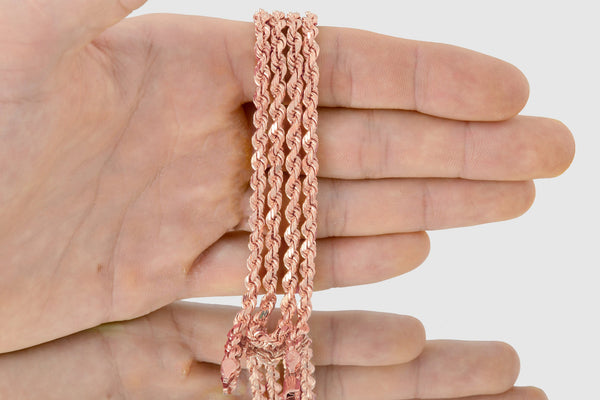 1.5mm - 5mm Rope Chain - 14k Solid Rose Gold | Uverly