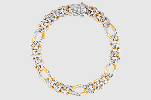 Hollow Figaro Monaco Style Pave Bracelet - 14k Yellow Gold | Uverly