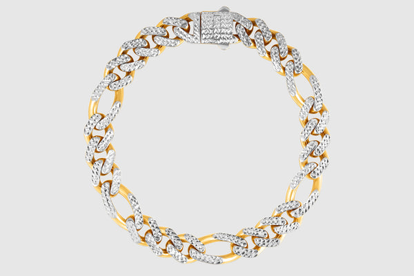 Hollow Figaro Monaco Style Pave Bracelet - 14k Yellow Gold | Uverly