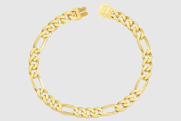 Hollow Figaro Monaco Style Bracelet - 14k Yellow Gold | Uverly