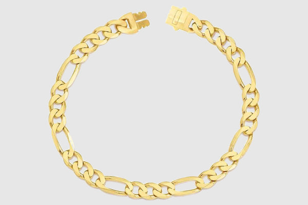 Hollow Figaro Monaco Style Bracelet - 14k Yellow Gold | Uverly