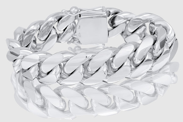 20mm Solid Miami Cuban Bracelet 10k / 14k / 18k / 22k White Gold | Uverly