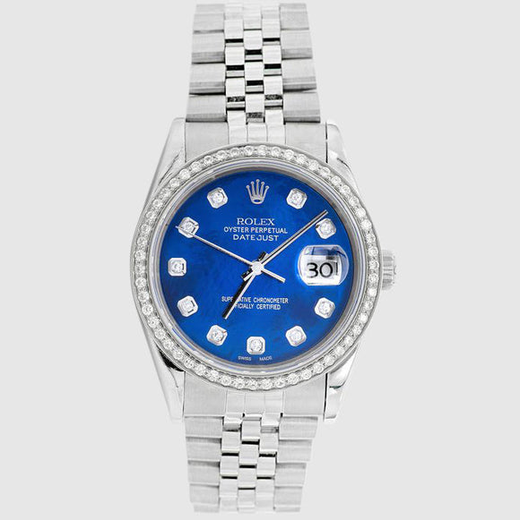 Diamond Rolex DateJust 36mm Stainless Steel Blue Dial