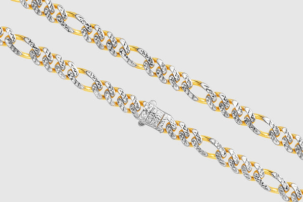 Hollow Figaro Monaco Style Pave Necklace - 14k Yellow Gold | Uverly