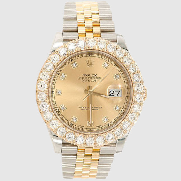 Diamond Rolex DateJust 41mm Two-Tone Gold Dial Watch