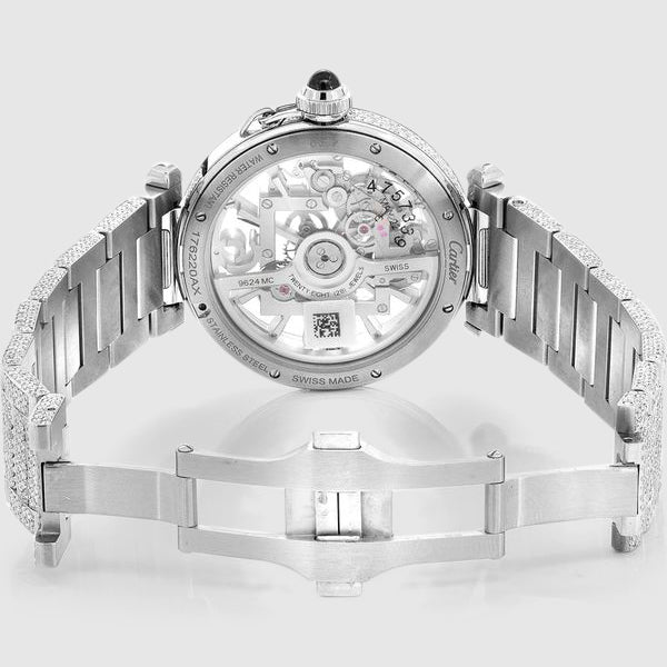 Iced Out Ballon de Cartier Skeleton 41mm Stainless Steel Watch 28.7ct. | Uverly