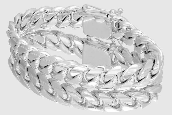15mm Solid Miami Cuban Bracelet 10k / 14k / 18k / 22k White Gold | Uverly