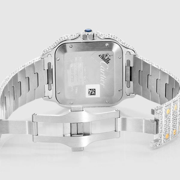 Iced Out Cartier Santos Two Tone 40mm Diamond Watch 22.5ct. | Uverly