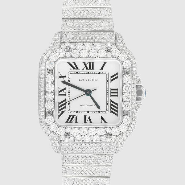 Iced Out Cartier Santos 35mm Diamond Watch 14.7ct.