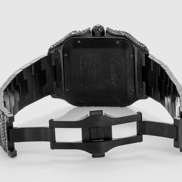 Iced Out Cartier Santos 40mm Black Diamond Watch 23.5ct. | Uverly