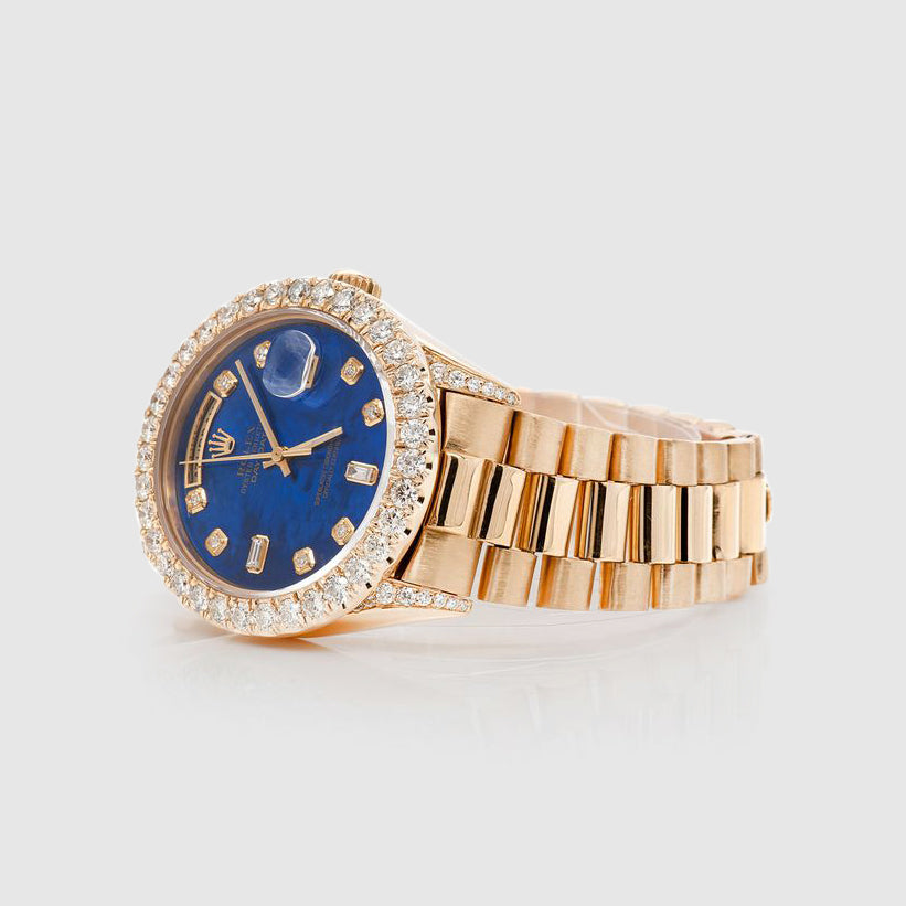 Diamond Rolex Presidential DayDate 36mm 18k Yellow Gold Blue Dial Watch