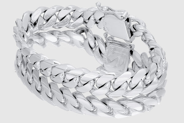 13mm Solid Miami Cuban Bracelet 10k / 14k / 18k / 22k White Gold | Uverly