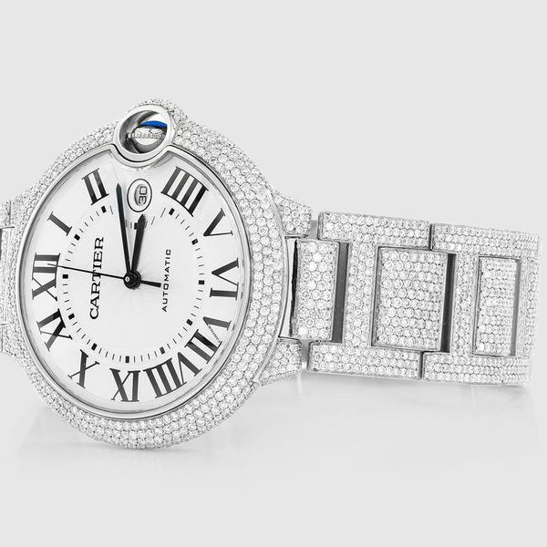 Iced Out Ballon de Cartier 42mm Stainless Steel Diamond Watch 25.2ct. | Uverly
